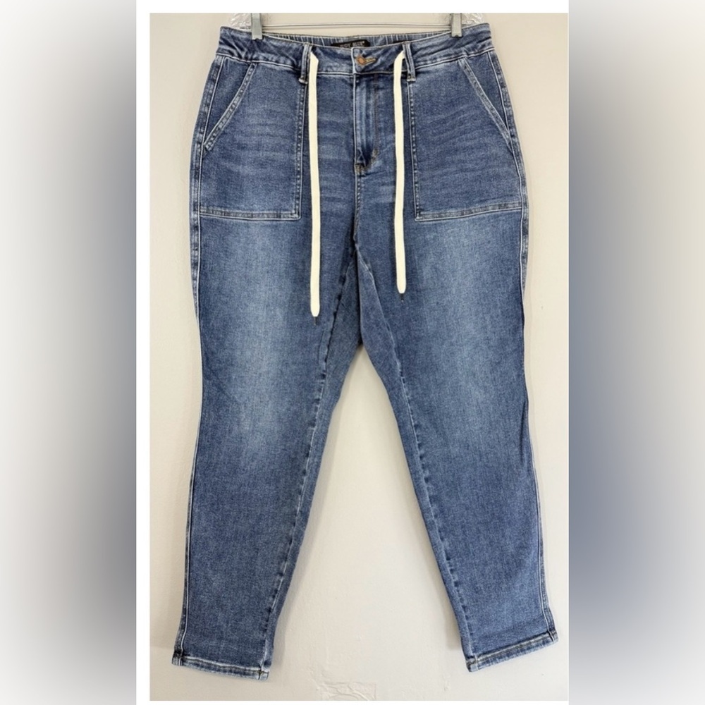 Judy Blue Jogger Jeans Women's Plus Size 14W‎ High Rise Drawstring Stretch EUC